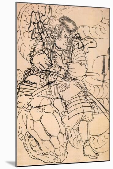 A Samurai Overwhelming a Giant Serpent-Kuniyoshi Utagawa-Mounted Giclee Print