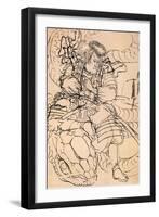 A Samurai Overwhelming a Giant Serpent-Kuniyoshi Utagawa-Framed Giclee Print