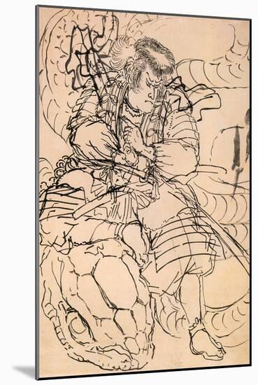 A Samurai Overwhelming a Giant Serpent-Kuniyoshi Utagawa-Mounted Giclee Print