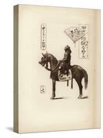 A Samurai Soldier Sitting on His Horse-null-Stretched Canvas
