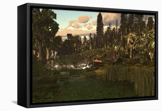 A Sarcosuchus and Deltadromeus Attack a Lone Ouranosaurus-null-Framed Stretched Canvas