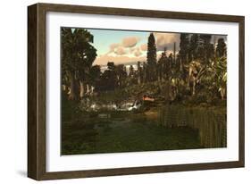 A Sarcosuchus and Deltadromeus Attack a Lone Ouranosaurus-null-Framed Art Print