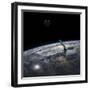 A Satellite Firing an Energy Weapon at a Target on Earth-Stocktrek Images-Framed Art Print