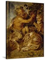 A Satyr Pressing Grapes with a Tiger and Leopard, C.1618-Peter Paul Rubens-Stretched Canvas