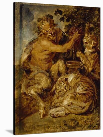 A Satyr Pressing Grapes with a Tiger and Leopard, C.1618-Peter Paul Rubens-Stretched Canvas