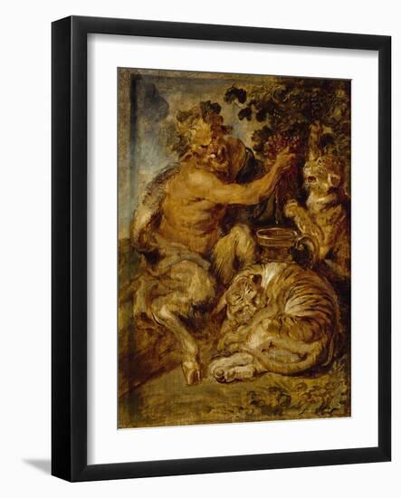 A Satyr Pressing Grapes with a Tiger and Leopard, C.1618-Peter Paul Rubens-Framed Giclee Print