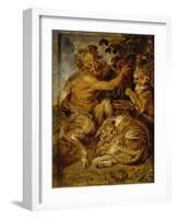 A Satyr Pressing Grapes with a Tiger and Leopard, C.1618-Peter Paul Rubens-Framed Giclee Print