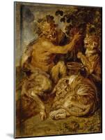 A Satyr Pressing Grapes with a Tiger and Leopard, C.1618-Peter Paul Rubens-Mounted Giclee Print