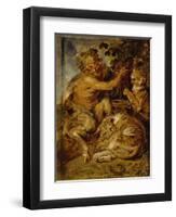 A Satyr Pressing Grapes with a Tiger and Leopard, C.1618-Peter Paul Rubens-Framed Premium Giclee Print