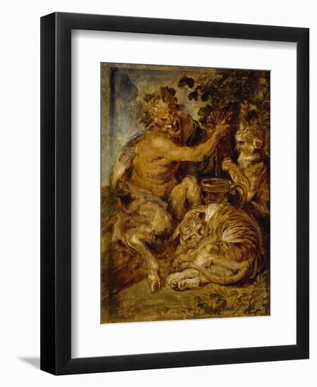 A Satyr Pressing Grapes with a Tiger and Leopard, C.1618-Peter Paul Rubens-Framed Premium Giclee Print