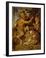 A Satyr Pressing Grapes with a Tiger and Leopard, C.1618-Peter Paul Rubens-Framed Giclee Print