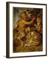 A Satyr Pressing Grapes with a Tiger and Leopard, C.1618-Peter Paul Rubens-Framed Giclee Print