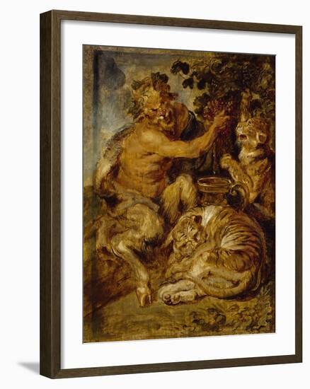 A Satyr Pressing Grapes with a Tiger and Leopard, C.1618-Peter Paul Rubens-Framed Giclee Print