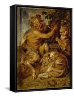 A Satyr Pressing Grapes with a Tiger and Leopard, C.1618-Peter Paul Rubens-Framed Stretched Canvas
