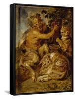 A Satyr Pressing Grapes with a Tiger and Leopard, C.1618-Peter Paul Rubens-Framed Stretched Canvas