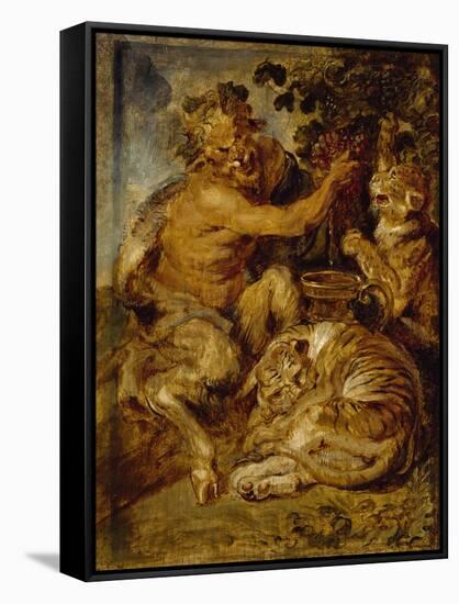 A Satyr Pressing Grapes with a Tiger and Leopard, C.1618-Peter Paul Rubens-Framed Stretched Canvas