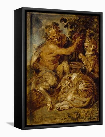 A Satyr Pressing Grapes with a Tiger and Leopard, C.1618-Peter Paul Rubens-Framed Stretched Canvas