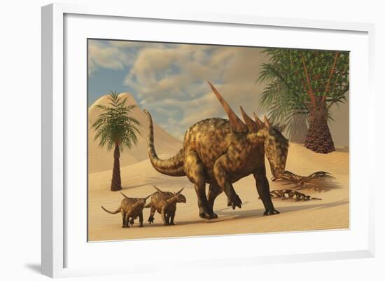 A Sauropelta Mother Leads Her Offspring in a Desert Area of North America-Stocktrek Images-Framed Art Print