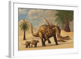 A Sauropelta Mother Leads Her Offspring in a Desert Area of North America-Stocktrek Images-Framed Art Print