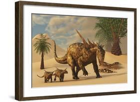 A Sauropelta Mother Leads Her Offspring in a Desert Area of North America-Stocktrek Images-Framed Art Print