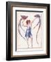 A Scantily Dressed Woman Displays Two Rather Noisy Looking Parrots-null-Framed Art Print