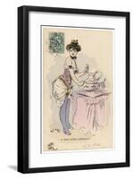 A Scantily Dressed Young Woman Asks Her Friend Which Perfume He Likes Best-null-Framed Art Print