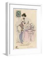 A Scantily Dressed Young Woman Asks Her Friend Which Perfume He Likes Best-null-Framed Art Print