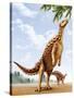 A Scelidosaurus Standing on its Hind Legs Eating Conifer Leaves-null-Stretched Canvas