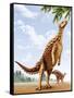 A Scelidosaurus Standing on its Hind Legs Eating Conifer Leaves-null-Framed Stretched Canvas