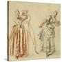 A Scene from the Commedia Dell'Arte: a Girl Resisting the Advances of a Comedian, and an Actress…-Jean Antoine Watteau-Stretched Canvas