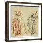 A Scene from the Commedia Dell'Arte: a Girl Resisting the Advances of a Comedian, and an Actress…-Jean Antoine Watteau-Framed Giclee Print