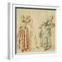 A Scene from the Commedia Dell'Arte: a Girl Resisting the Advances of a Comedian, and an Actress…-Jean Antoine Watteau-Framed Giclee Print