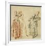 A Scene from the Commedia Dell'Arte: a Girl Resisting the Advances of a Comedian, and an Actress…-Jean Antoine Watteau-Framed Giclee Print