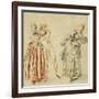 A Scene from the Commedia Dell'Arte: a Girl Resisting the Advances of a Comedian, and an Actress…-Jean Antoine Watteau-Framed Giclee Print
