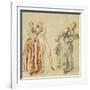 A Scene from the Commedia Dell'Arte: a Girl Resisting the Advances of a Comedian, and an Actress…-Jean Antoine Watteau-Framed Giclee Print