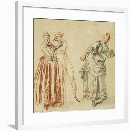 A Scene from the Commedia Dell'Arte: a Girl Resisting the Advances of a Comedian, and an Actress…-Jean Antoine Watteau-Framed Giclee Print