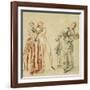 A Scene from the Commedia Dell'Arte: a Girl Resisting the Advances of a Comedian, and an Actress…-Jean Antoine Watteau-Framed Giclee Print