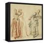 A Scene from the Commedia Dell'Arte: a Girl Resisting the Advances of a Comedian, and an Actress…-Jean Antoine Watteau-Framed Stretched Canvas
