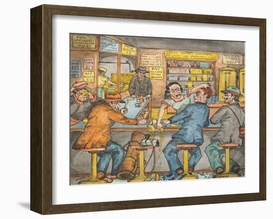 A Scene in a Seattle Skid Road Café-Ronald Ginther-Framed Giclee Print