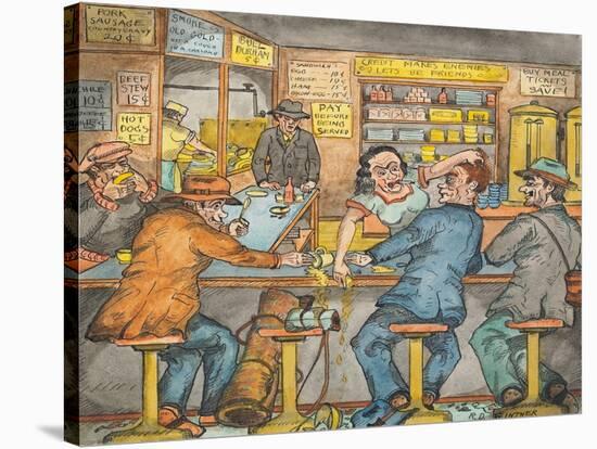 A Scene in a Seattle Skid Road Café-Ronald Ginther-Stretched Canvas