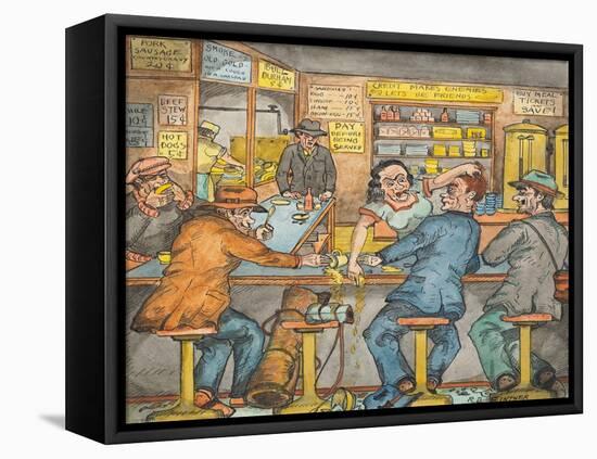 A Scene in a Seattle Skid Road Café-Ronald Ginther-Framed Stretched Canvas