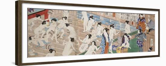 A Scene Inside a Bath House with Quarrelling Women-Utagawa Yoshiiku-Framed Premium Giclee Print