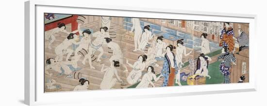 A Scene Inside a Bath House with Quarrelling Women-Utagawa Yoshiiku-Framed Premium Giclee Print