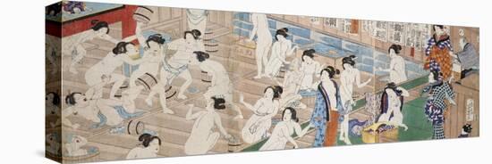 A Scene Inside a Bath House with Quarrelling Women-Utagawa Yoshiiku-Stretched Canvas