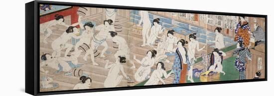 A Scene Inside a Bath House with Quarrelling Women-Utagawa Yoshiiku-Framed Stretched Canvas