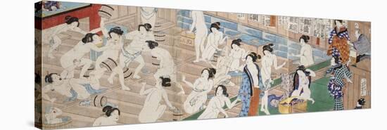 A Scene Inside a Bath House with Quarrelling Women-Utagawa Yoshiiku-Stretched Canvas