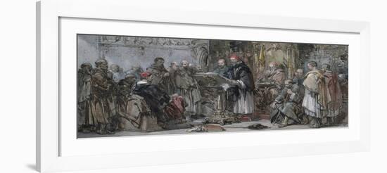 A Scene of Monastic Life: Preaching in the Church (W/C on Paper)-George Cattermole-Framed Giclee Print