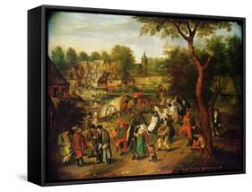 A Scene on the Outskirts of a Village-Pietro Benvenuti-Framed Stretched Canvas