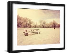 A Scenic Cold Winter Landscape with Snow and Trees Done with a Retro Vintage Instagram Filter-graphicphoto-Framed Photographic Print