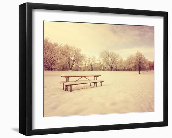 A Scenic Cold Winter Landscape with Snow and Trees Done with a Retro Vintage Instagram Filter-graphicphoto-Framed Photographic Print
